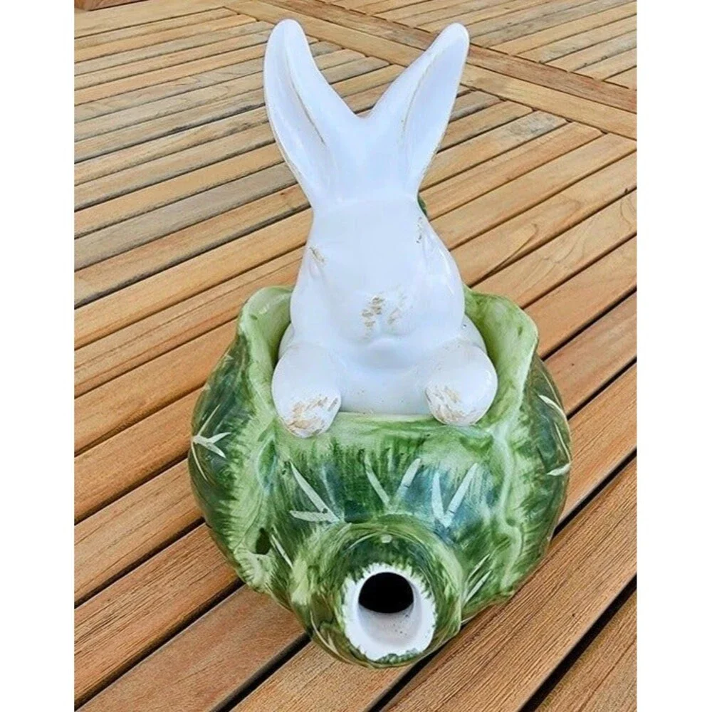 Pier 1 Pier One Small Cabbage Teapot with Bunny Lid 8